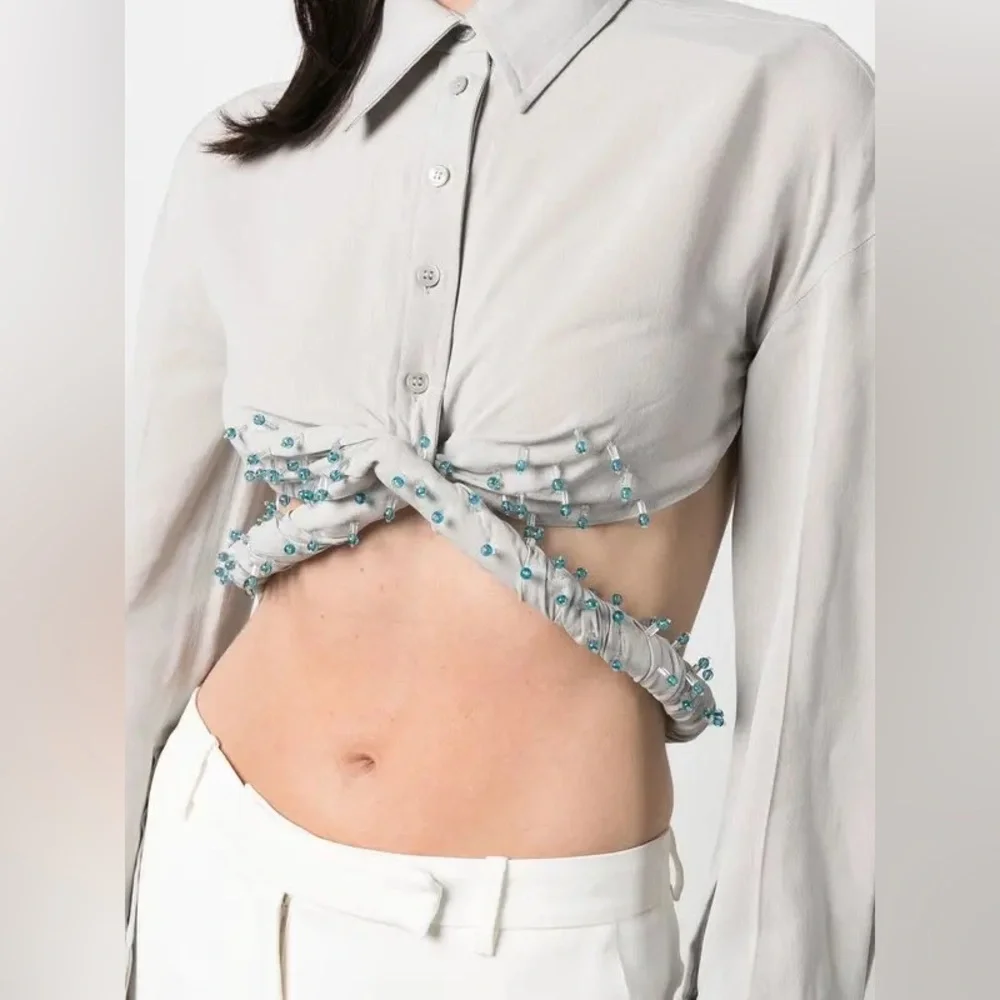 Jacquemus Stylish Powder Blue/Gray Cropped Blouse - Picture 9 of 15